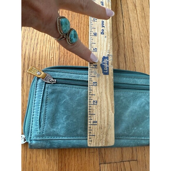 Fossil turquoise Leather Bird Appliqué Zip-Around Wallet Embroidered Boho Festiv - Picture 5 of 7